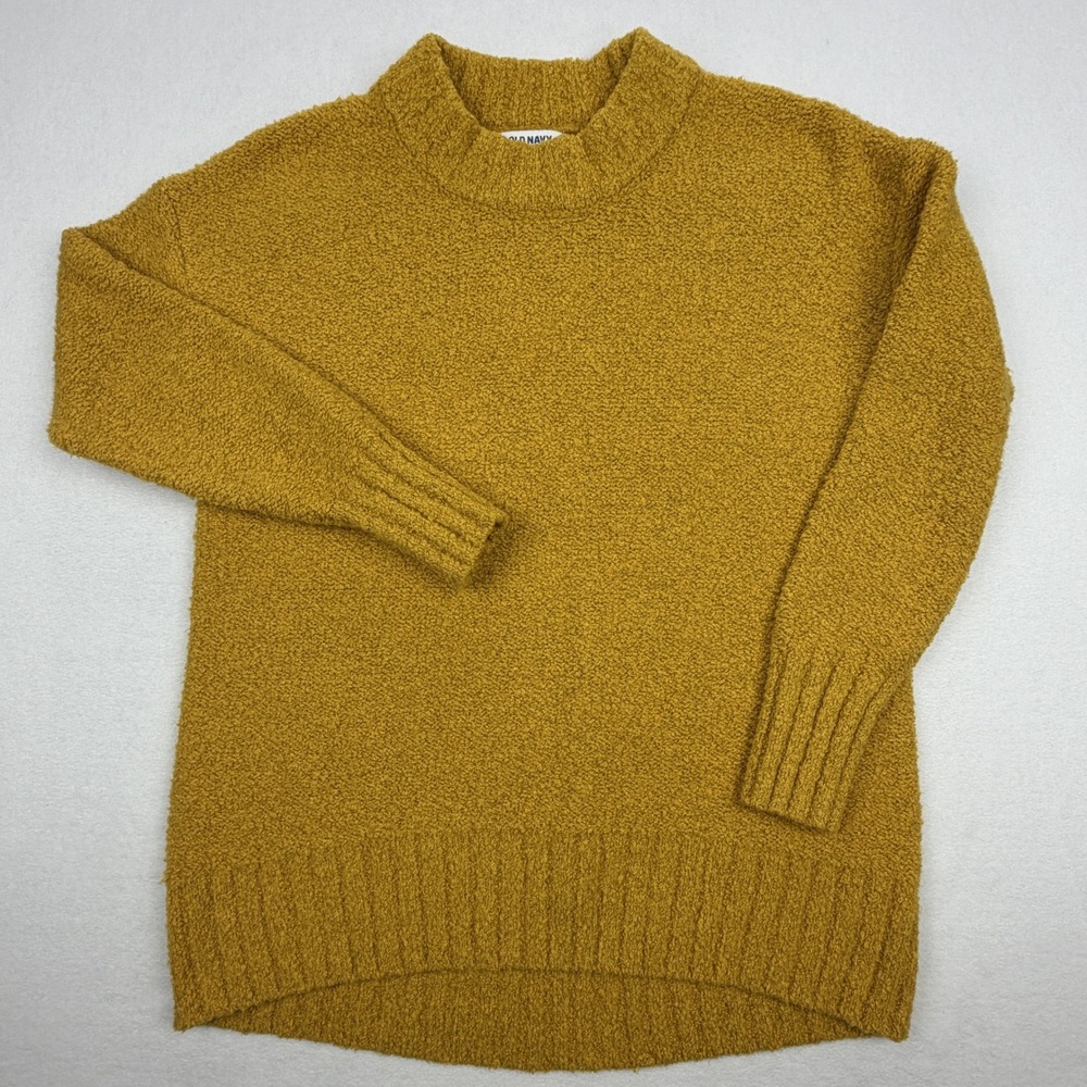 Old Navy Womens XS Mustard Yellow Boucle Mock Neck Knit Sweater Pullover